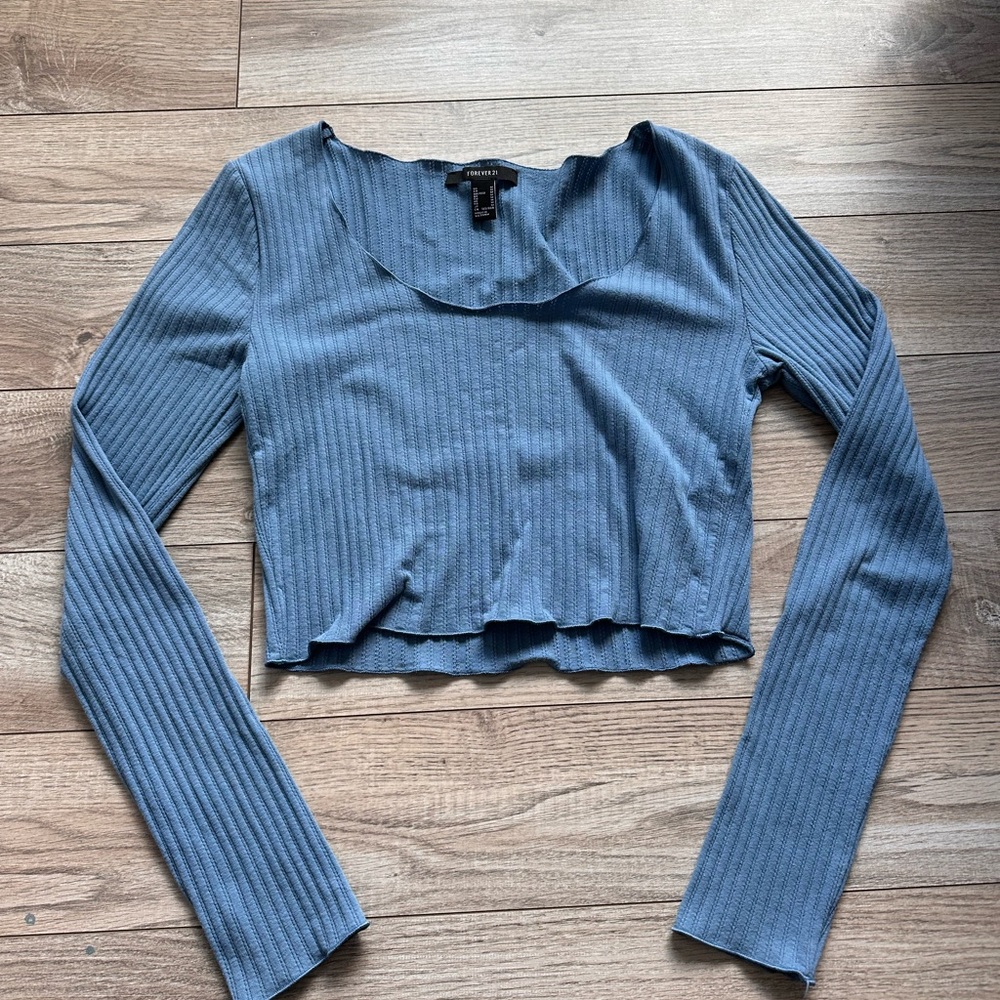 Forever 21 Slate Blue Ribbed Crop Top